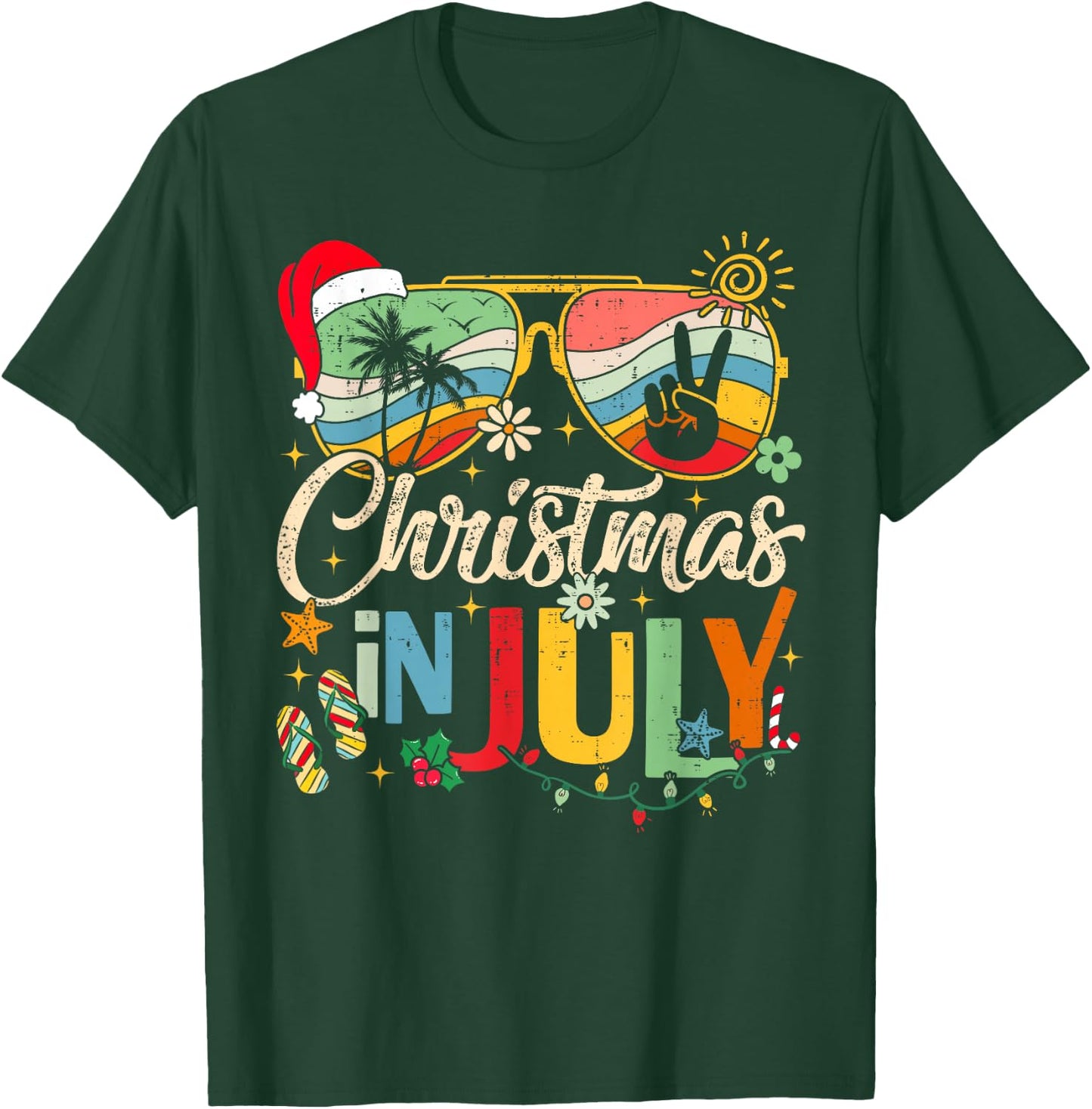 Sunglasses Santa Claus Beach Christmas in July Men Women Kid T-Shirt - T-Shirt | Forest