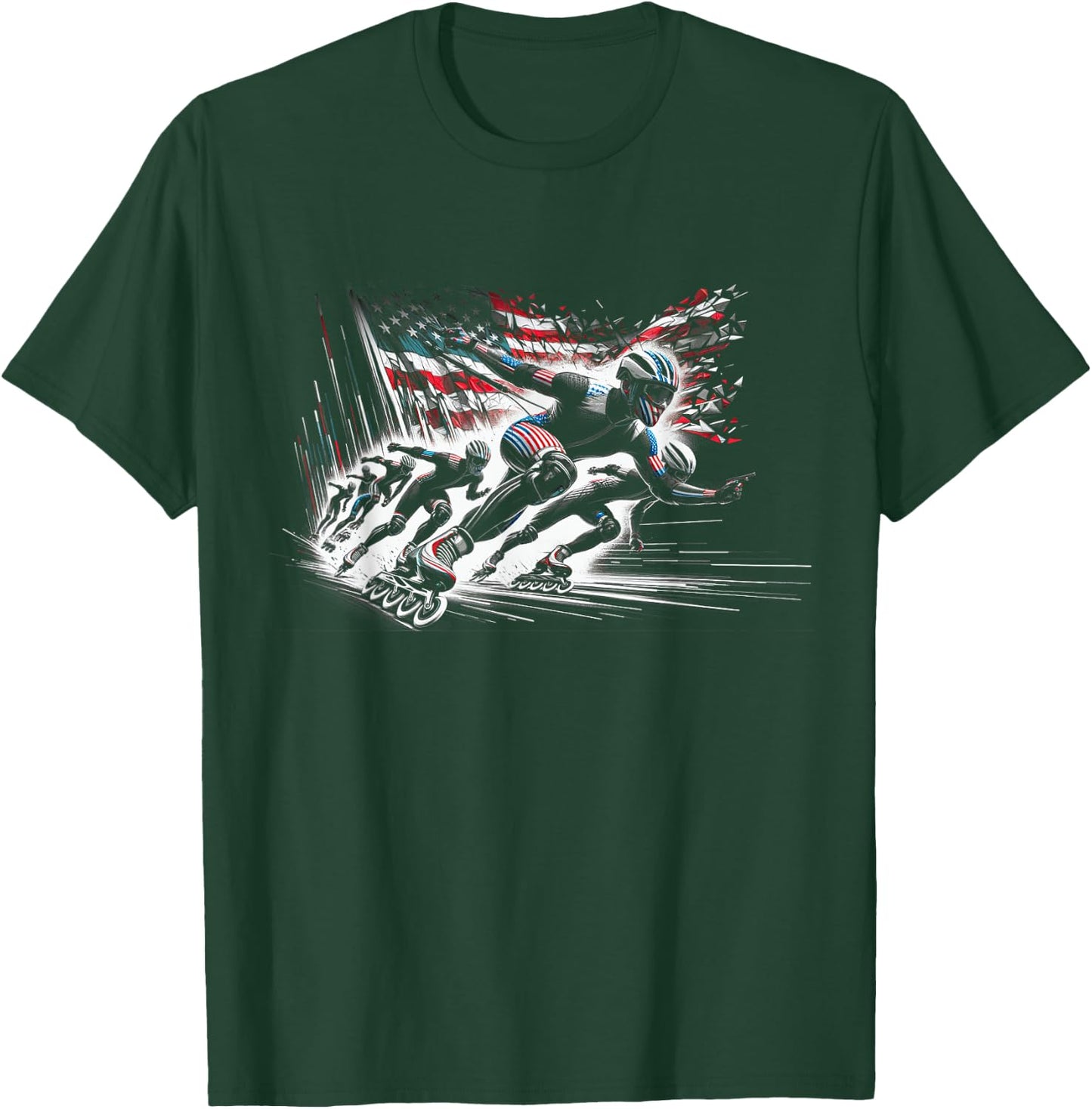 Inline Speed Skating American Flag Roller Blading T-Shirt - T-Shirt | Forest