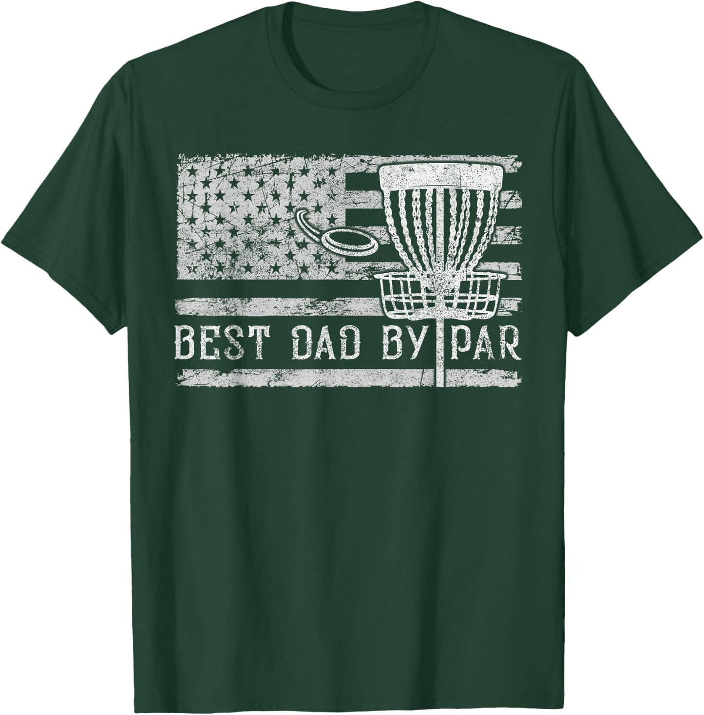 Best Dad By Par Vintage American Flag Disc Golf Father's Day T-Shirt - T-Shirt | Forest