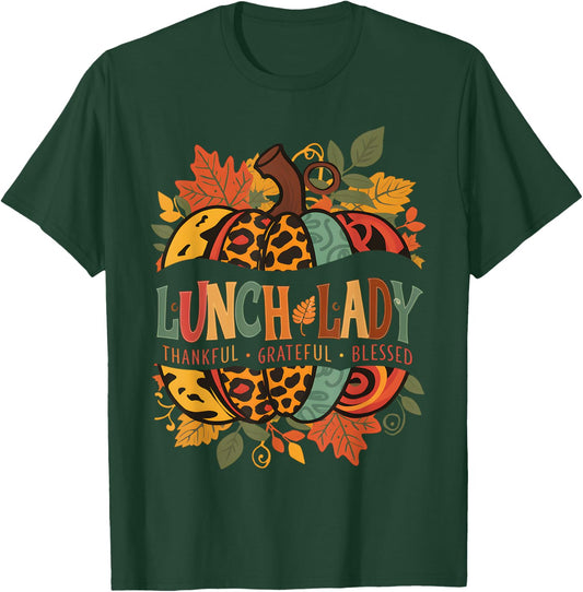 Leopard Pumpkin Fall Autumn Thanksgiving Lunch Lady Women T-Shirt - T-Shirt | Forest