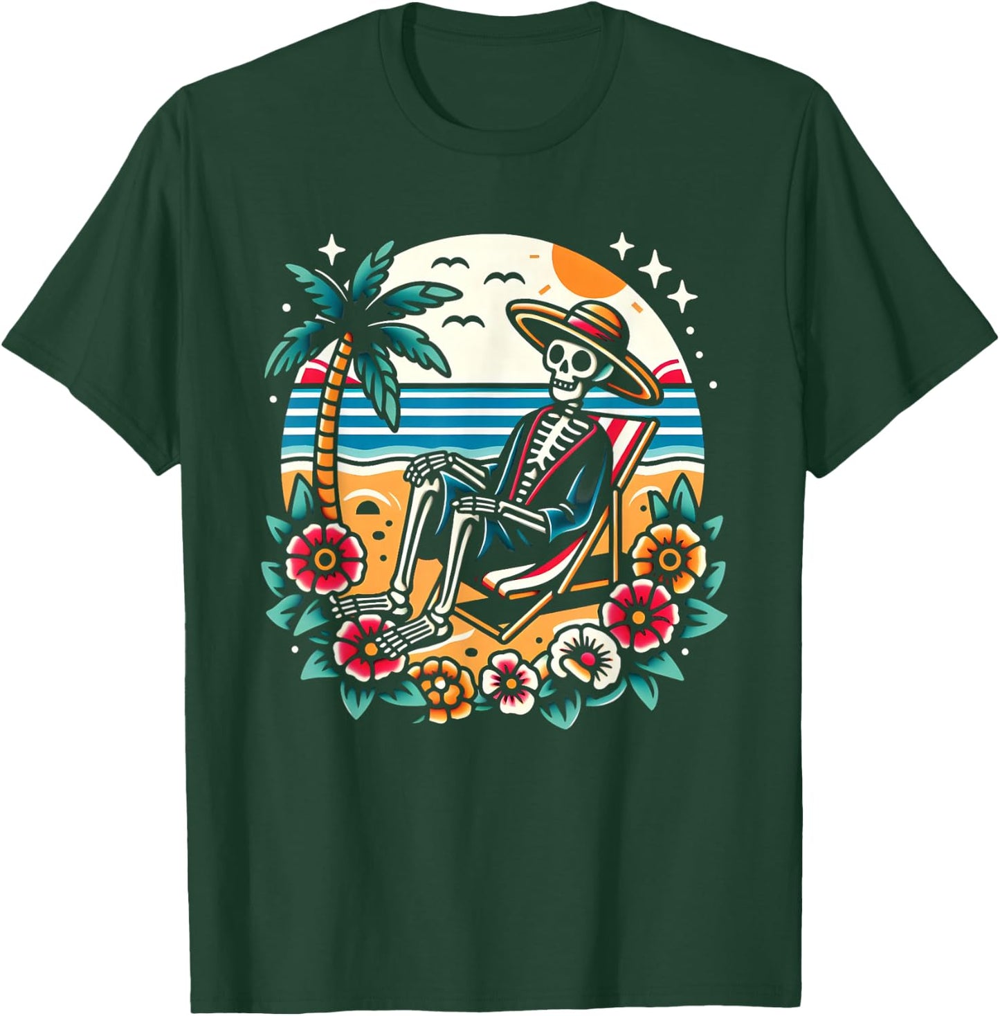 Skeleton On The Beach Traditional Tattoo Artist Inked T-Shirt - T-Shirt | Forest