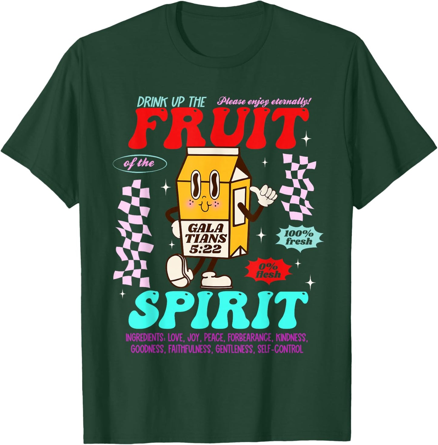 Drink Up Fruit Of The Spirit Christian Milk Bottle Checkered T-Shirt - T-Shirt | Forest