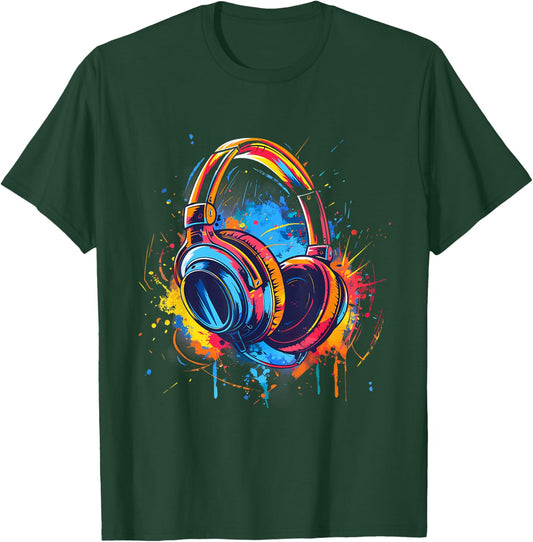 Headphones Music DJ Music Lover Splash EDM Music Headphones T-Shirt - T-Shirt | Forest