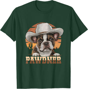 Pawdner Western Cowboy Hat French Bulldog Puppy Dog Mom T-Shirt - T-Shirt | Forest