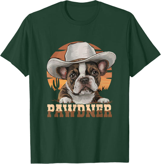 Pawdner Western Cowboy Hat French Bulldog Puppy Dog Mom T-Shirt - T-Shirt | Forest