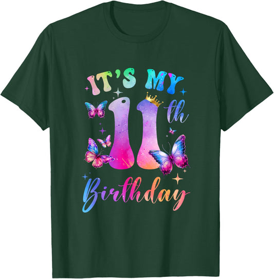 Its My 11Th Birthday Girls Butterfly Theme Party 11 Year Old T-Shirt - T-Shirt | Forest