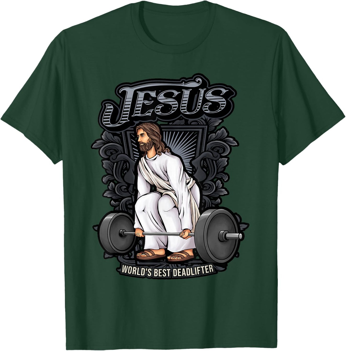 Christian Gifts by Alexis Mae Funny Jesus Weight Lifting Graphic Christian Pun Gym Gag T-Shirt - T-Shirt | Forest