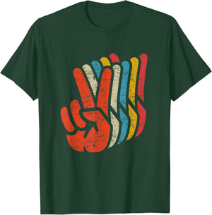 Retro Peace Sign V Fingers Graphic 60s 70s Vintage Peace T-Shirt - T-Shirt | Forest