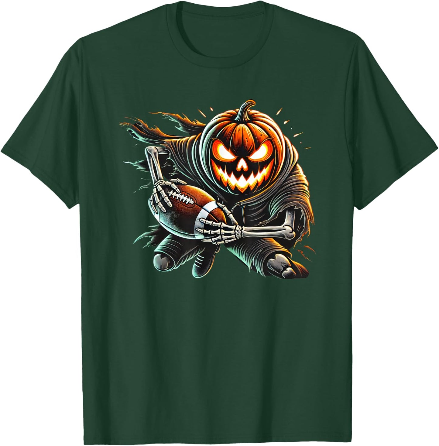 Pumpkin Head Football Player Halloween Costume 2025 Match T-Shirt - T-Shirt | Forest