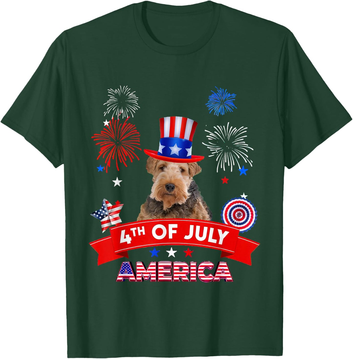 4th of July Decor Patriotic LOVE Wire Fox Terrier Dog USA T-Shirt - T-Shirt | Forest
