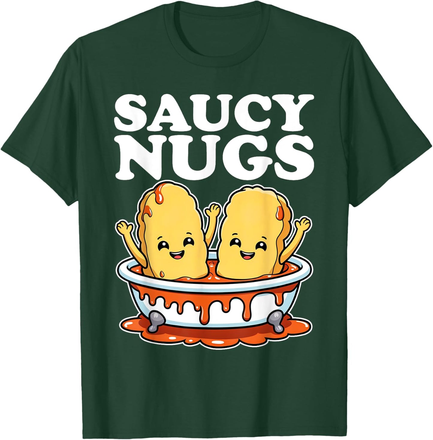 Funny Saucy Nugs Cartoon Food BBQ Sauce Chicken Nuggets T-Shirt - T-Shirt | Forest