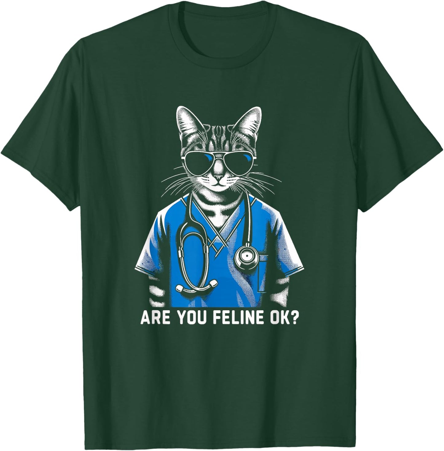 Retro Cat Nurse Gifts Nurse Week Gifts Men Women Funny Nurse T-Shirt - T-Shirt | Forest