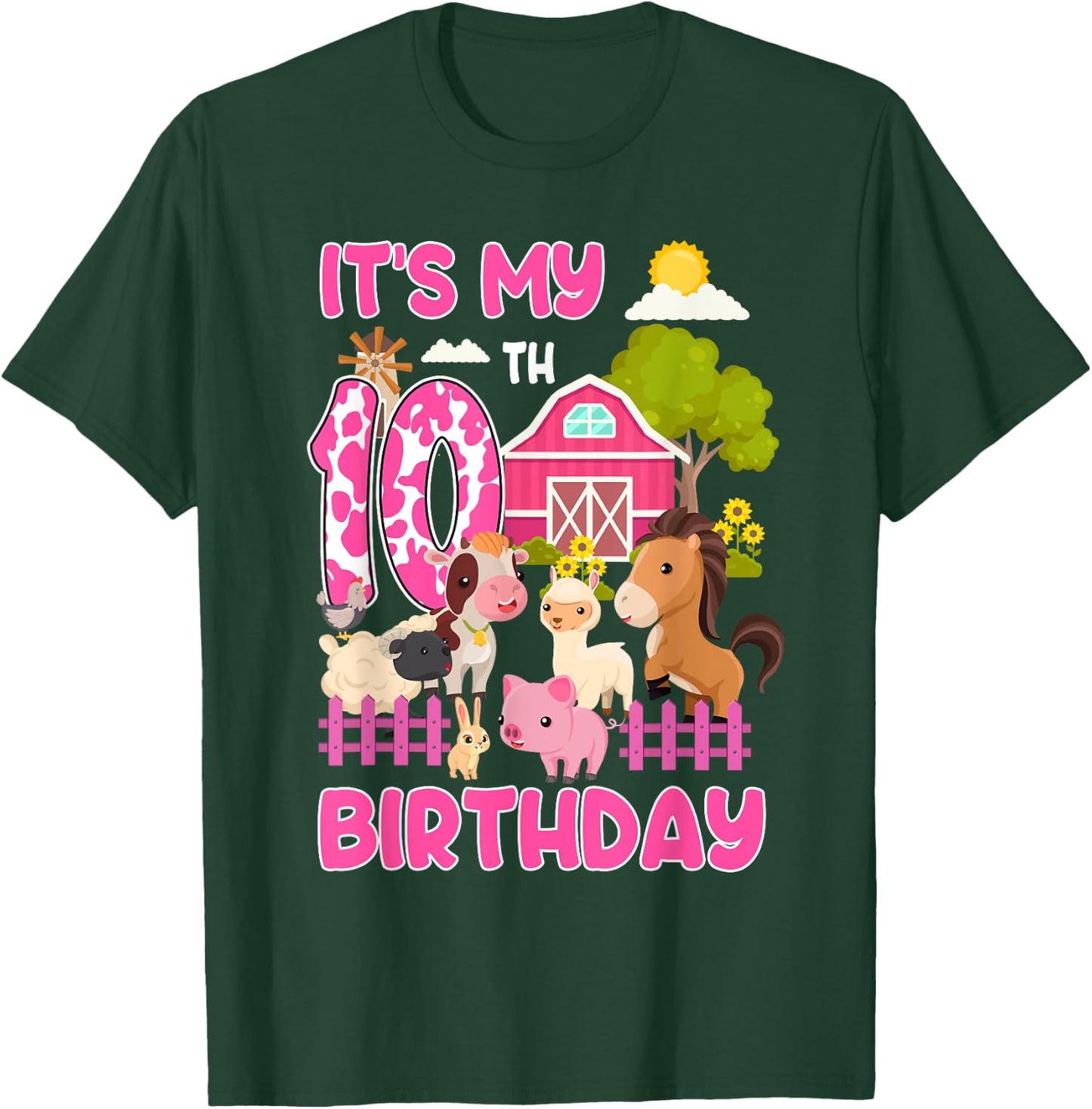 It’s My 10th Birthday Farm Animals 10 Year Old Girl Party T-Shirt - T-Shirt | Forest