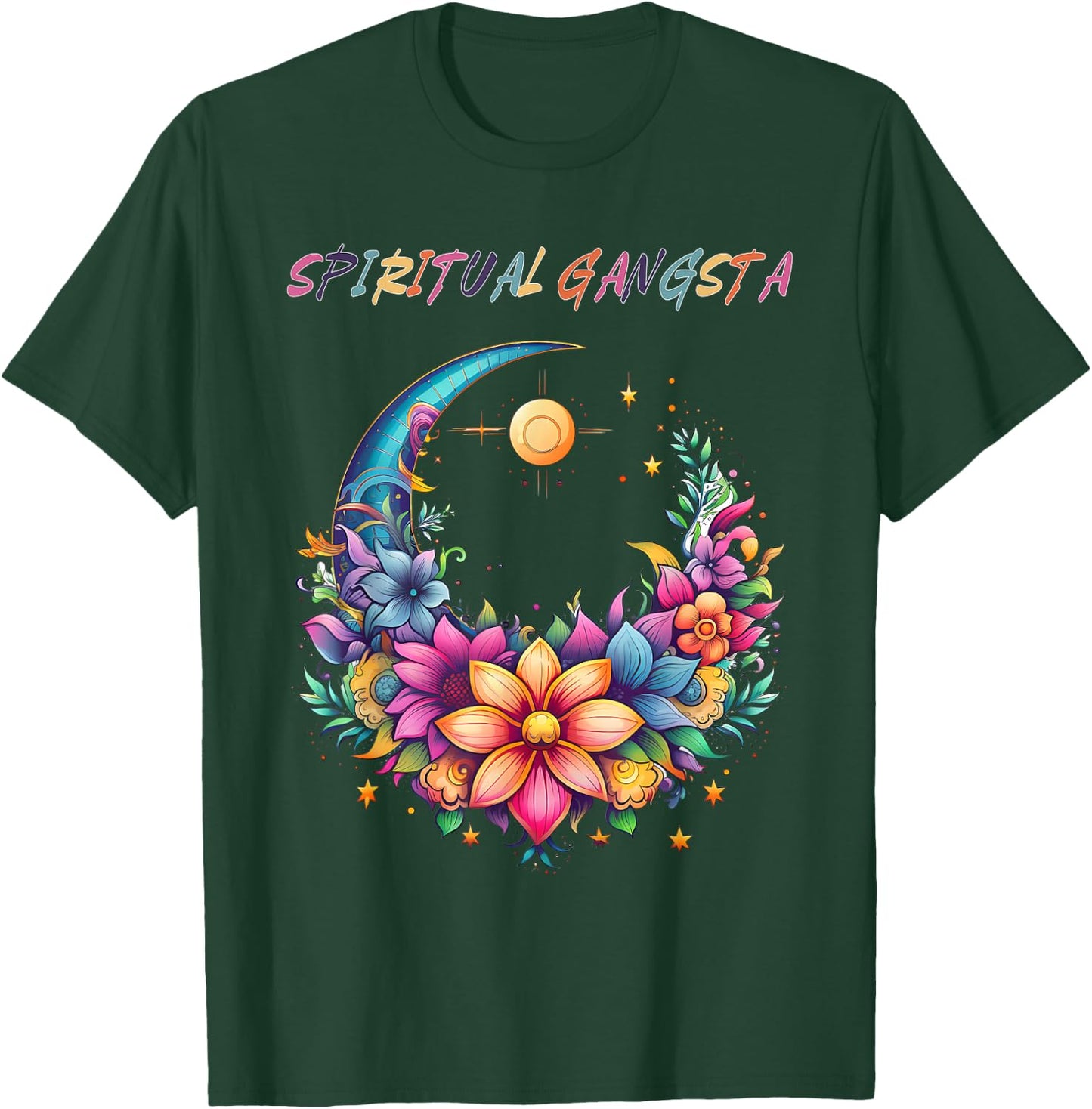Spiritual Gangsta Floral Moon Yoga Meditation Mandala T-Shirt - T-Shirt | Forest