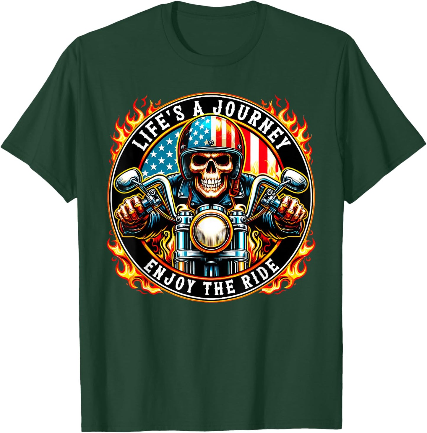 Life's a Journey Enjoy The Ride Skeleton Biker Motorcycle T-Shirt - T-Shirt | Forest