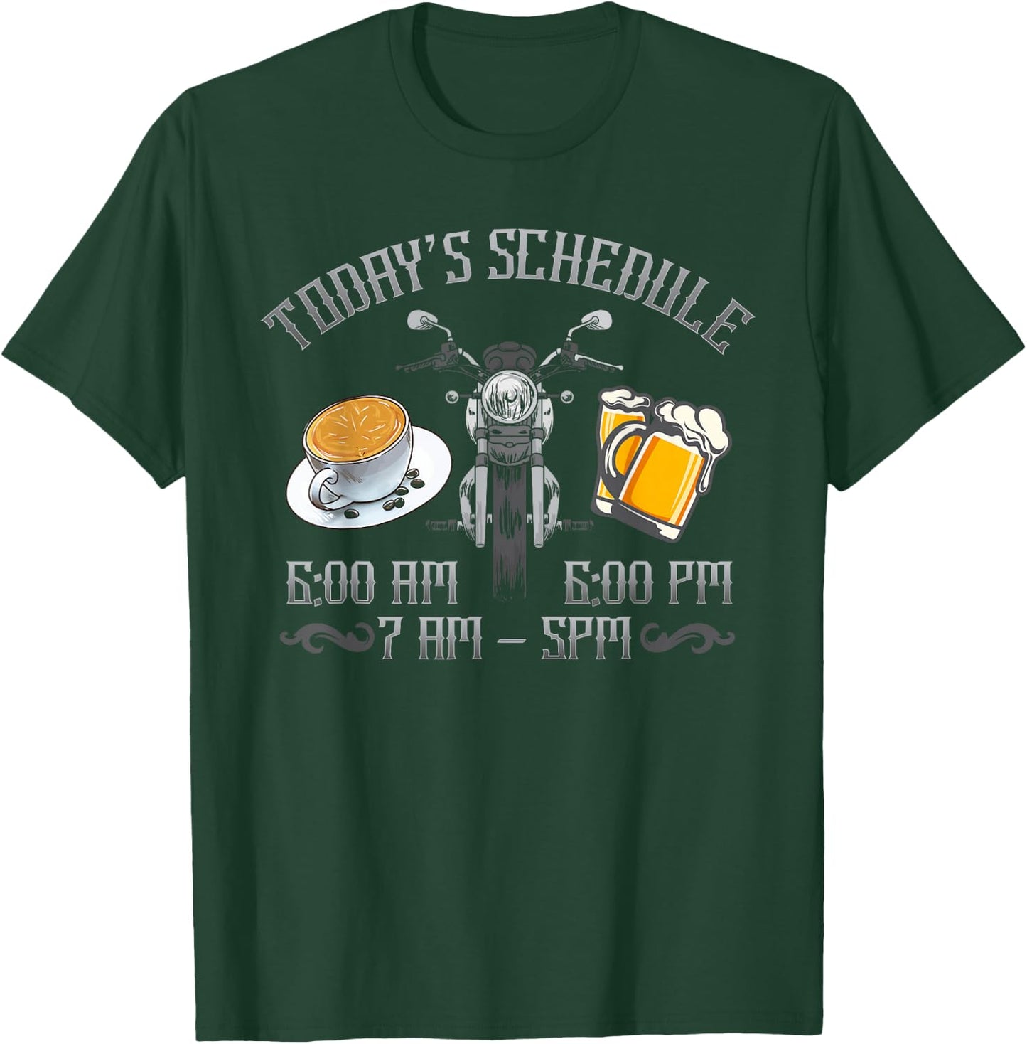 Today's Schedule Coffee Ride Motorcycle Beer Funny T-Shirt - T-Shirt | Forest