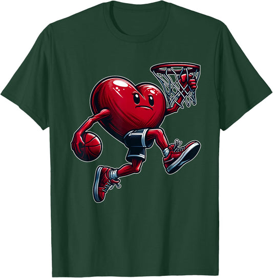 Valentine's Day Heart Slam Dunk Basketball Team Player T-Shirt - T-Shirt | Forest