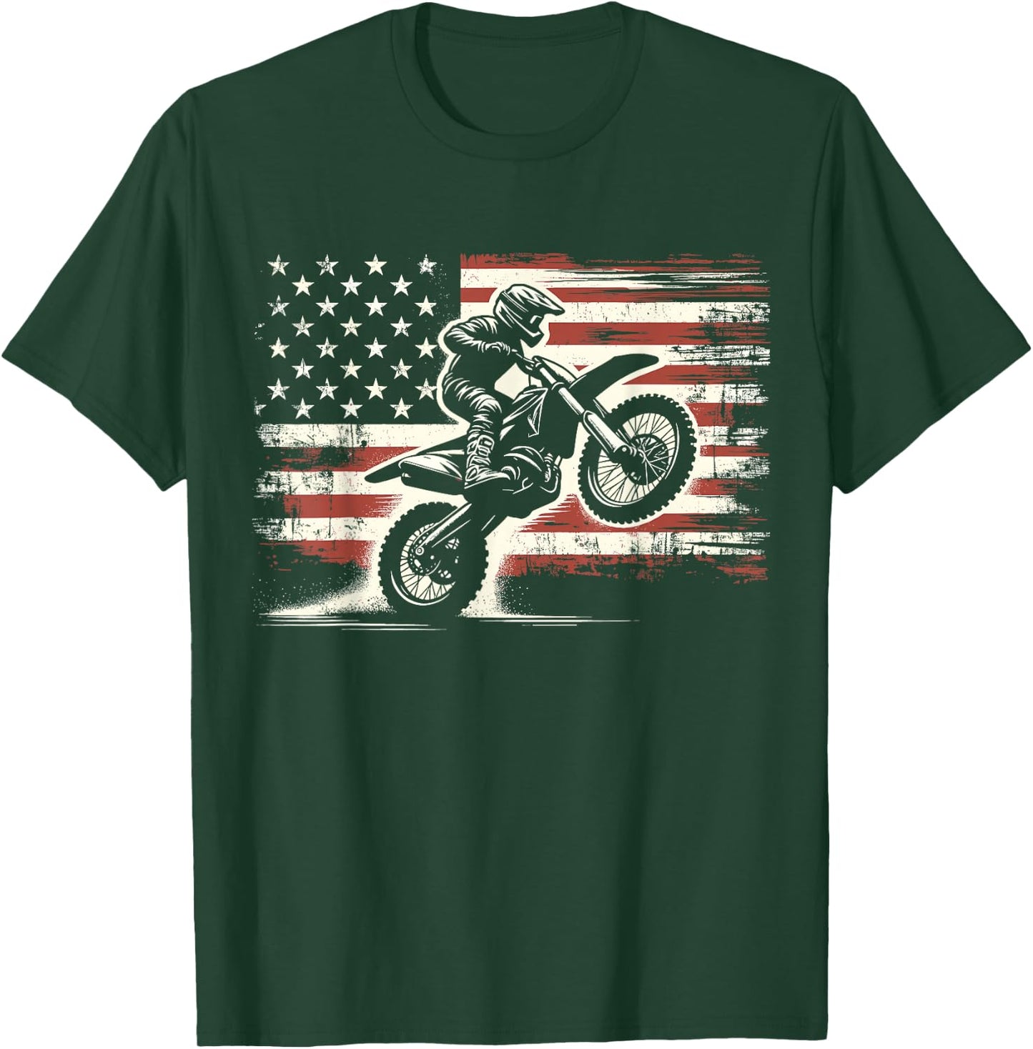 Dirt Bike American Flag Motocross Biker Vintage USA , Small, Black T-Shirt - T-Shirt | Forest