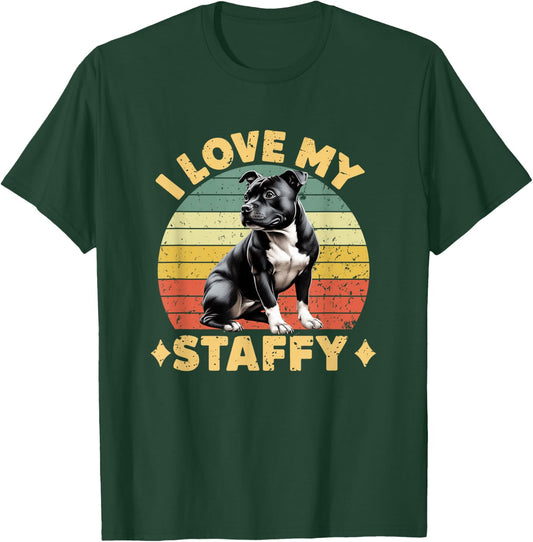 I Love My Staffy Dog Black Staffordshire Bull Terrier Owner T-Shirt - T-Shirt | Forest