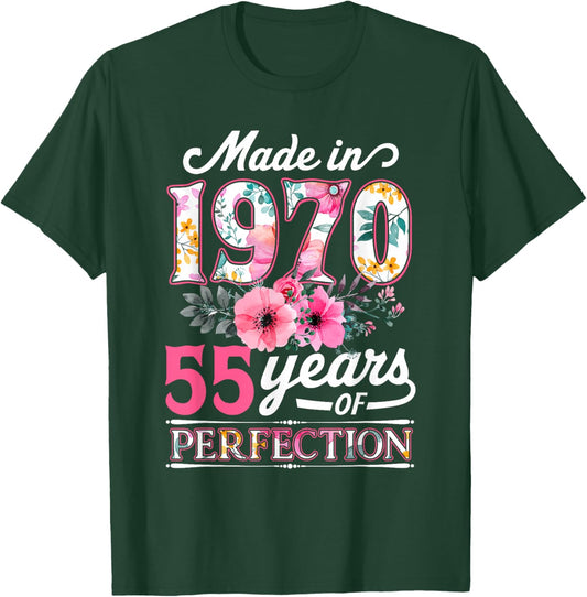 55 Year Old Made In 1970 Floral Flower 55th Birthday T-Shirt - T-Shirt | Forest