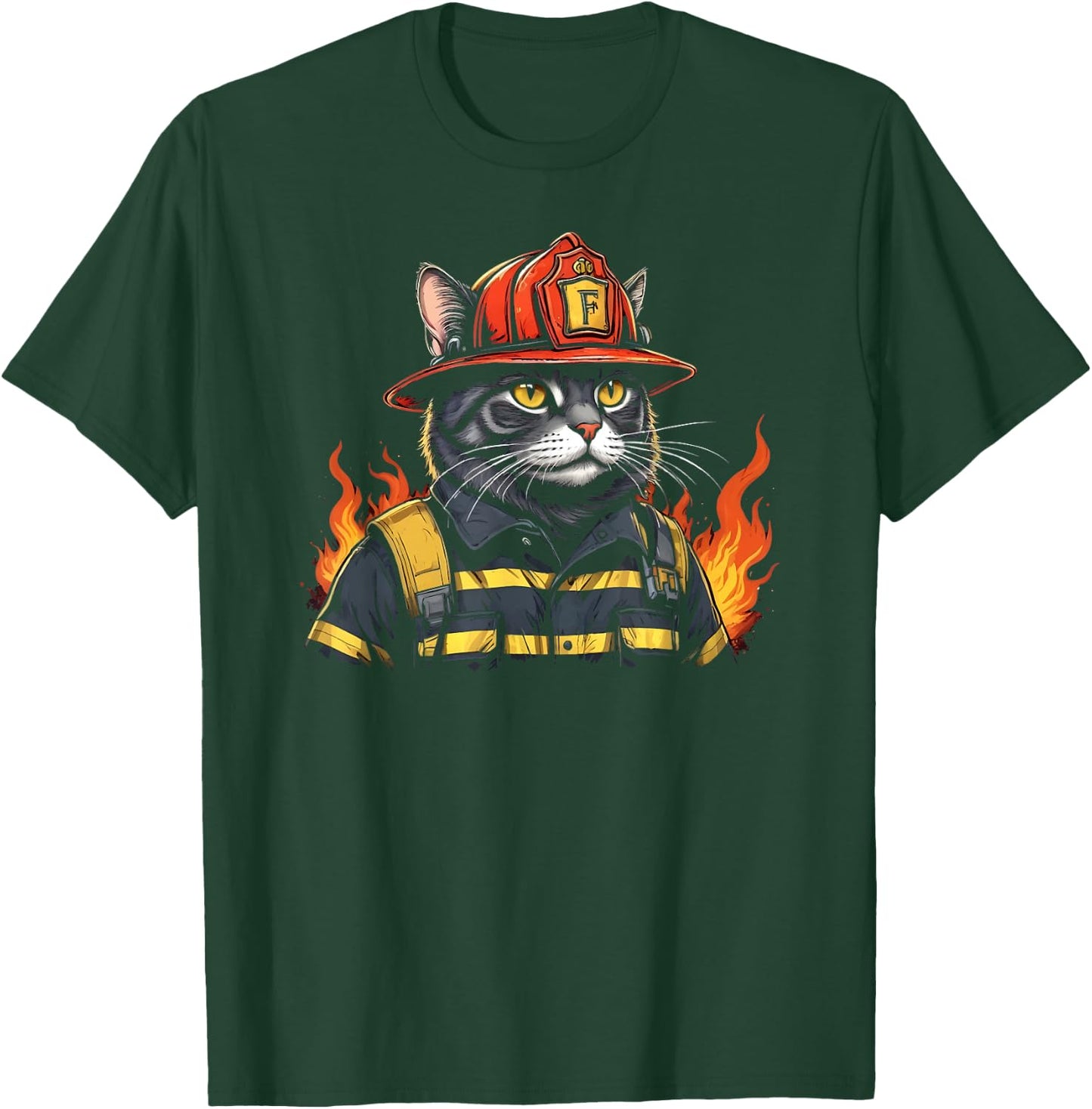 Firefighter Cat Lover Fireman Firefighting Expert T-Shirt - T-Shirt | Forest