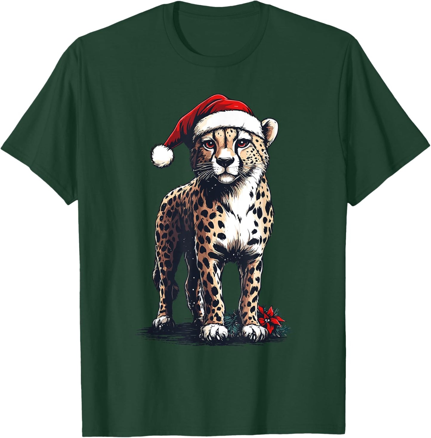 Cheetah Santa Hat Cheetah Lover Men Women Kids Christmas T-Shirt - T-Shirt | Forest