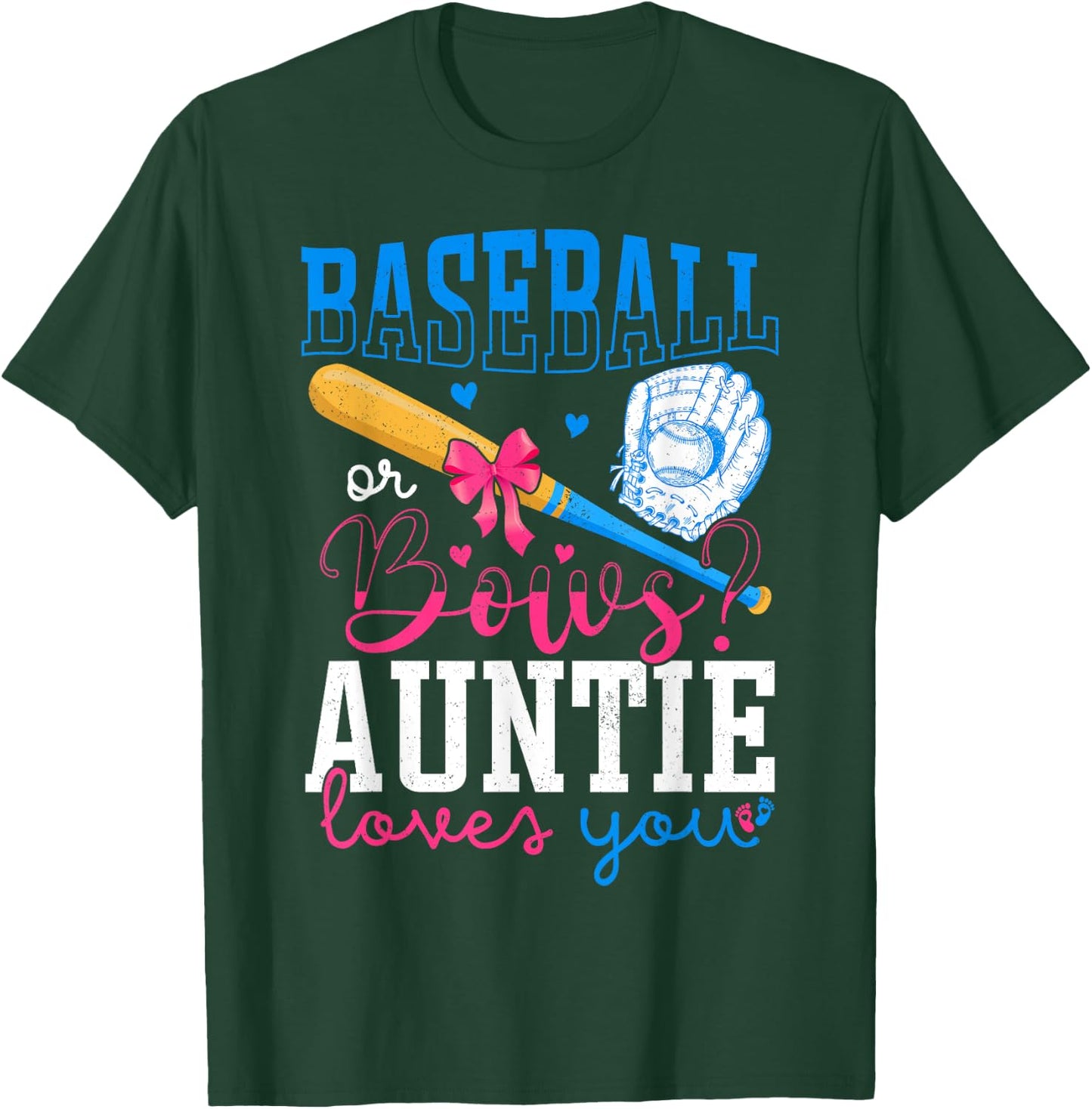 Baseball And Bows Auntie Loves You Gender Reveal Party T-Shirt - T-Shirt | Forest