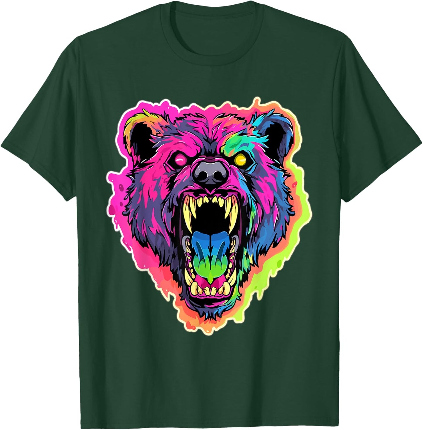 Psychedelic Party EDM Bear Summer Tekk Men Women T-Shirt - T-Shirt | Forest