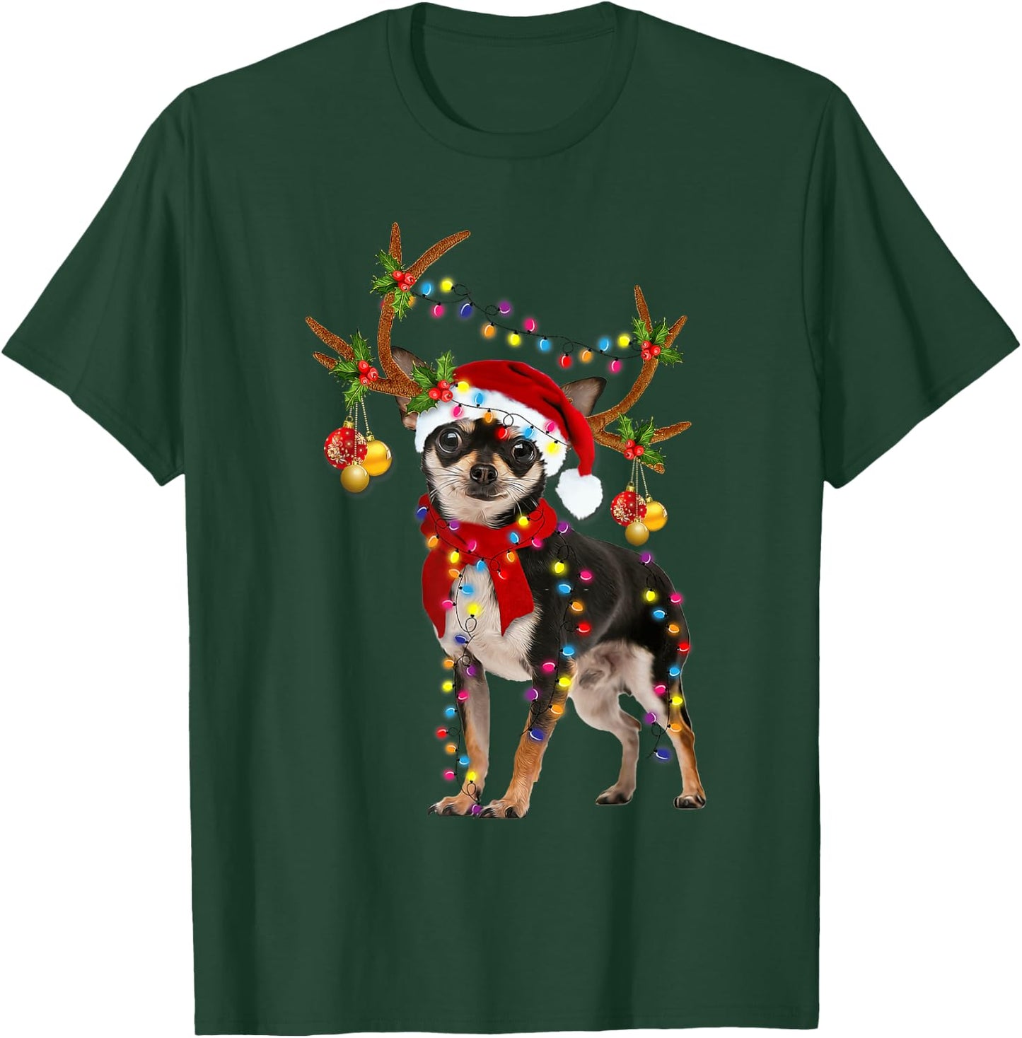 Black And Tan Chihuahua Gorgeous Reindeer Christmas T-Shirt - T-Shirt | Forest