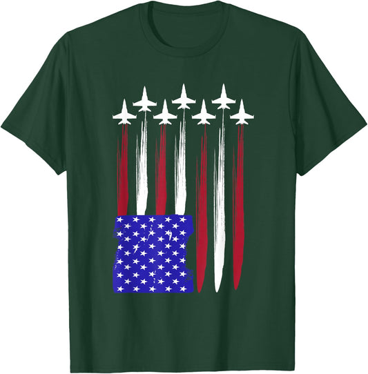 Jets 4th of July Patriotic Red White Blue USA Flag Fighter T-Shirt - T-Shirt | Forest
