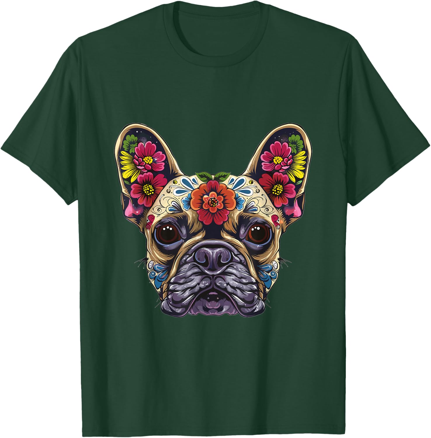 French Bulldog Sugar Skull Dia De Los Muertos Graphic Men Women Kids T-Shirt - T-Shirt | Forest