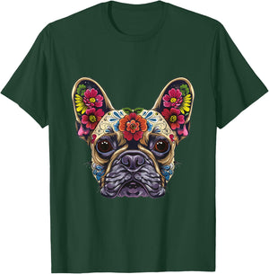 French Bulldog Sugar Skull Dia De Los Muertos Graphic Men Women Kids T-Shirt - T-Shirt | Forest
