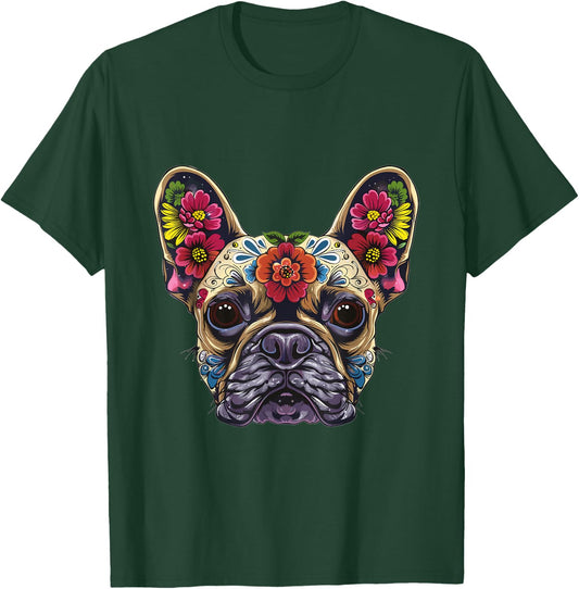 French Bulldog Sugar Skull Dia De Los Muertos Graphic Men Women Kids T-Shirt - T-Shirt | Forest