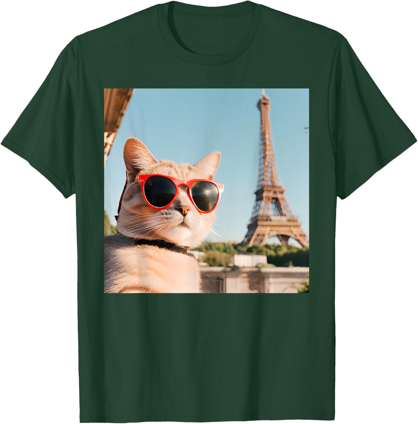 Funny Cat Wearing Sunglasses At The Eiffel Tower in France Women Kids T-Shirt - T-Shirt | Forest