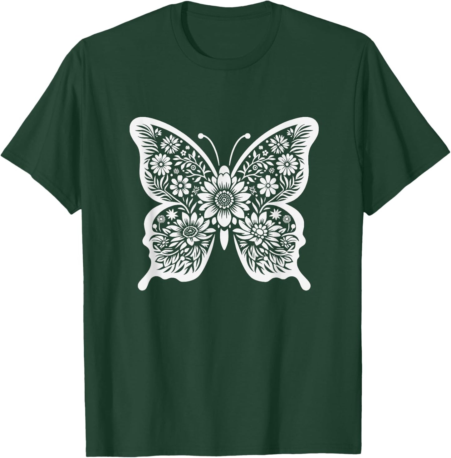 Floral Butterfly Graphic Art Design And Girls T-Shirt - T-Shirt | Forest