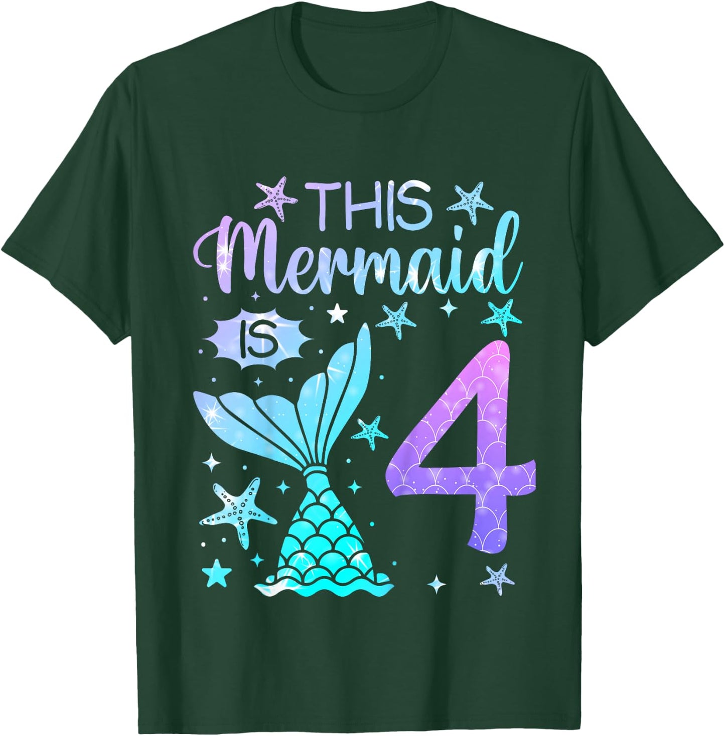 4th Birthday Shirt Girl 4yr Four 4 Year Old Mermaid Bday T-Shirt - T-Shirt | Forest