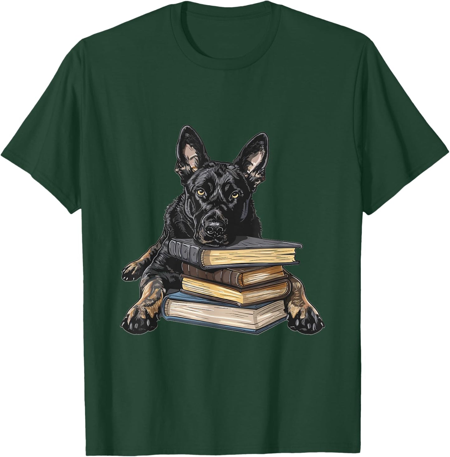 Dutch Shepherd Books Reading Dog Breed Graphic T-Shirt - T-Shirt | Forest
