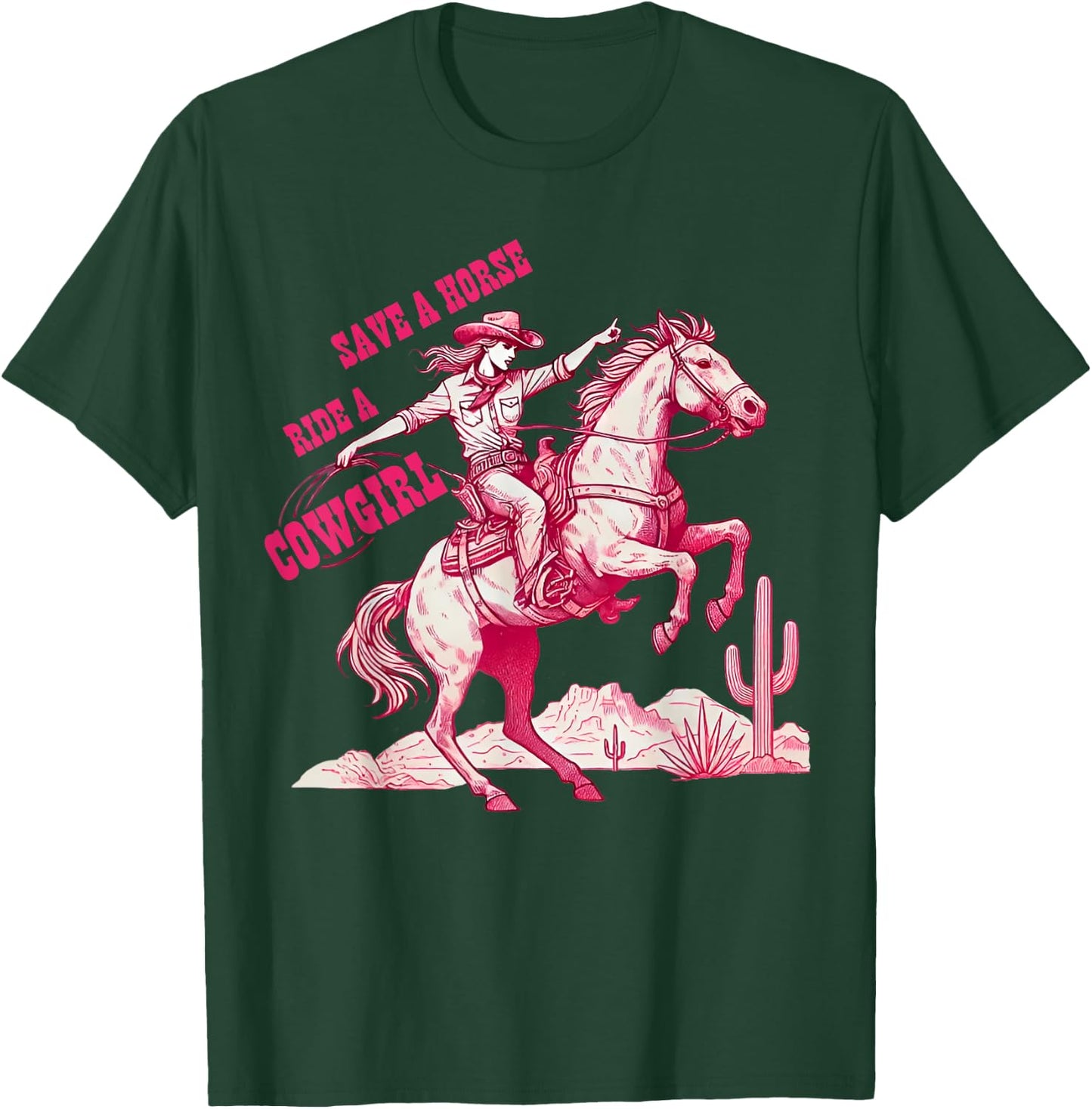 Save A Horse Ride A Cowgirl Pink Cowgirl Western Rodeo Retro T-Shirt - T-Shirt | Forest