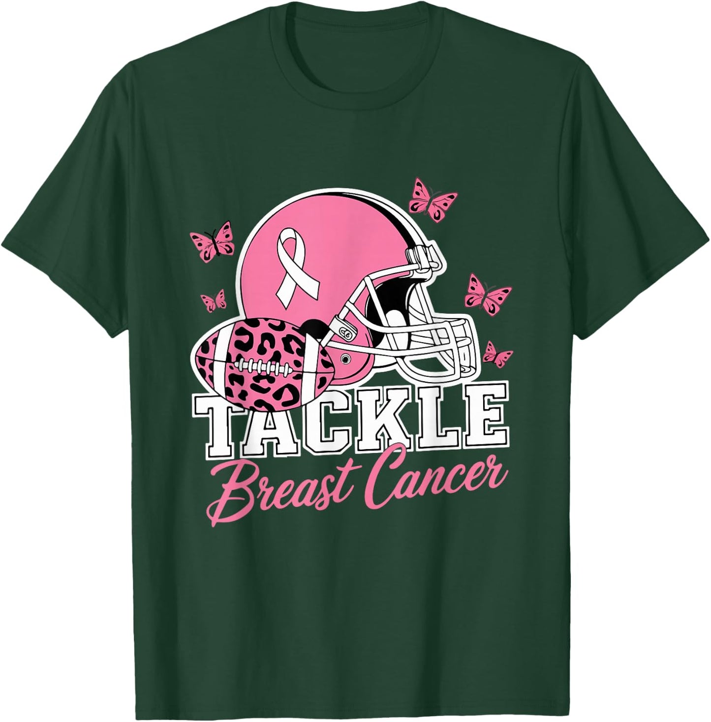 Tackle Breast Cancer Pink Ribbon American Fantasy Football T-Shirt - T-Shirt | Forest