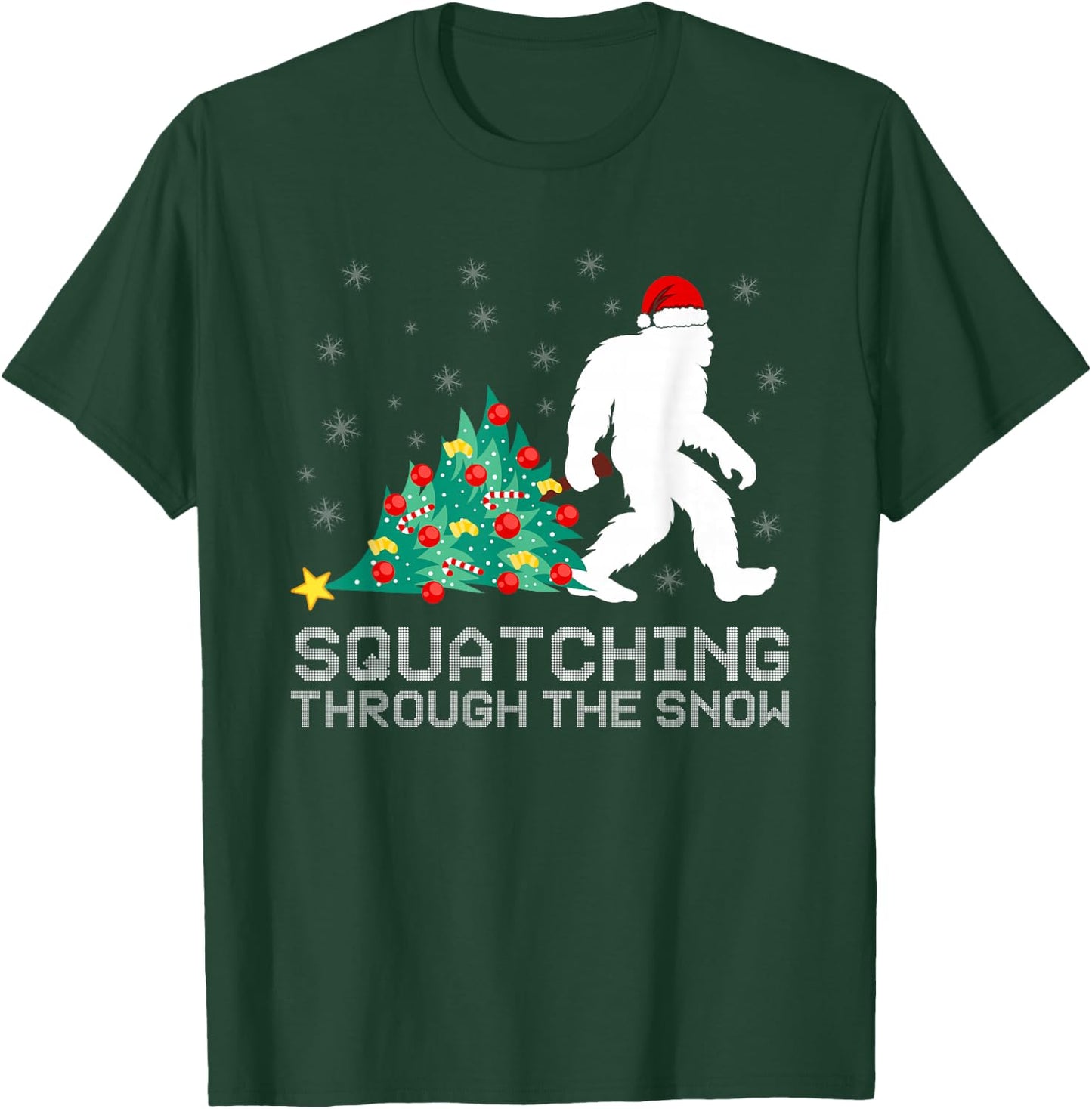 Squatching Through The Snow - Bigfoot Christmas Sasquatch T-Shirt - T-Shirt | Forest