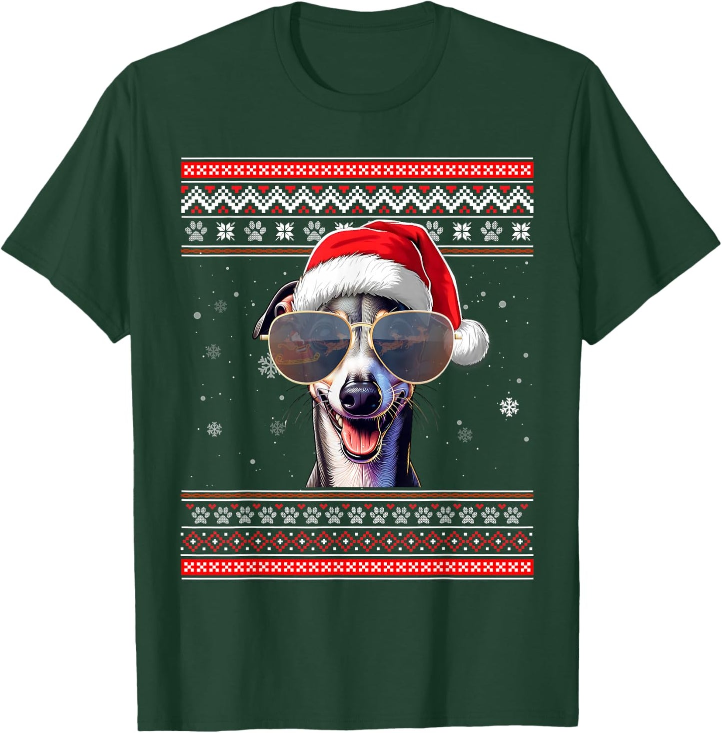 Ugly Sweater X-mas Santa Italian Greyhound Dog Christmas T-Shirt - T-Shirt | Forest