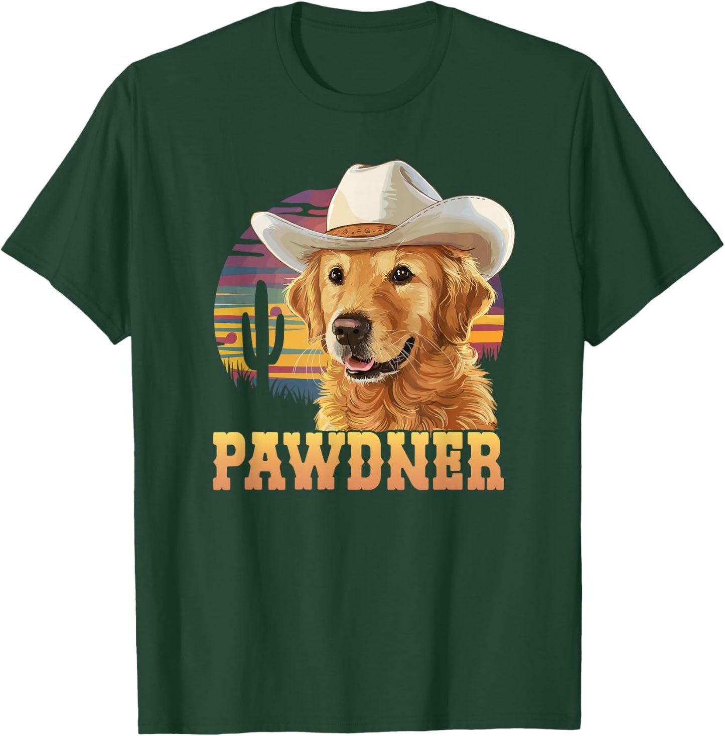 Pawdner Cowboy Hat Western Golden Retriever Dog Mom T-Shirt - T-Shirt | Forest