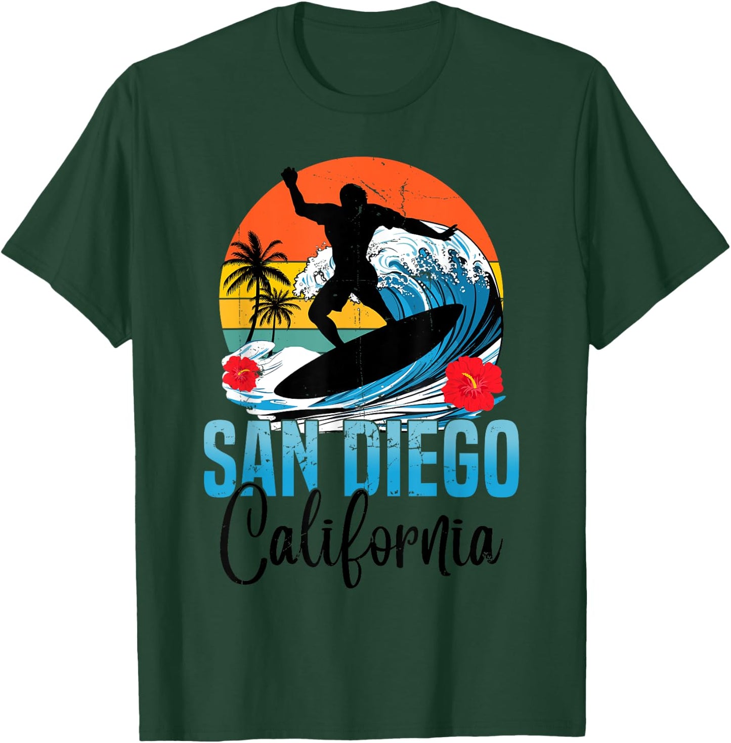 Retro San Diego California Beach Vibes Summer Break Vacation T-Shirt - T-Shirt | Forest