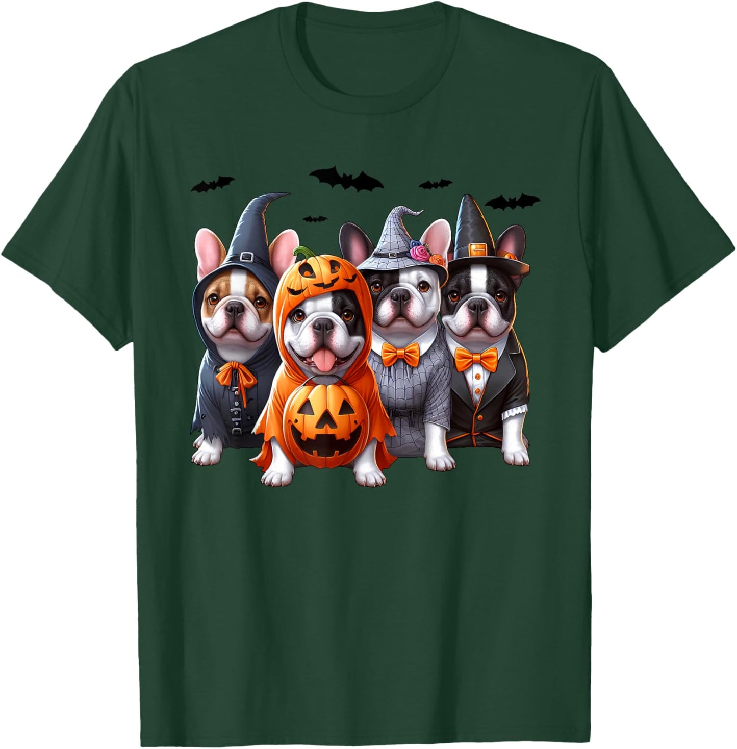 Frenchie Ghost And Witch Dog, French Bulldog Halloween Boo Men Women Kids T-Shirt - T-Shirt | Forest