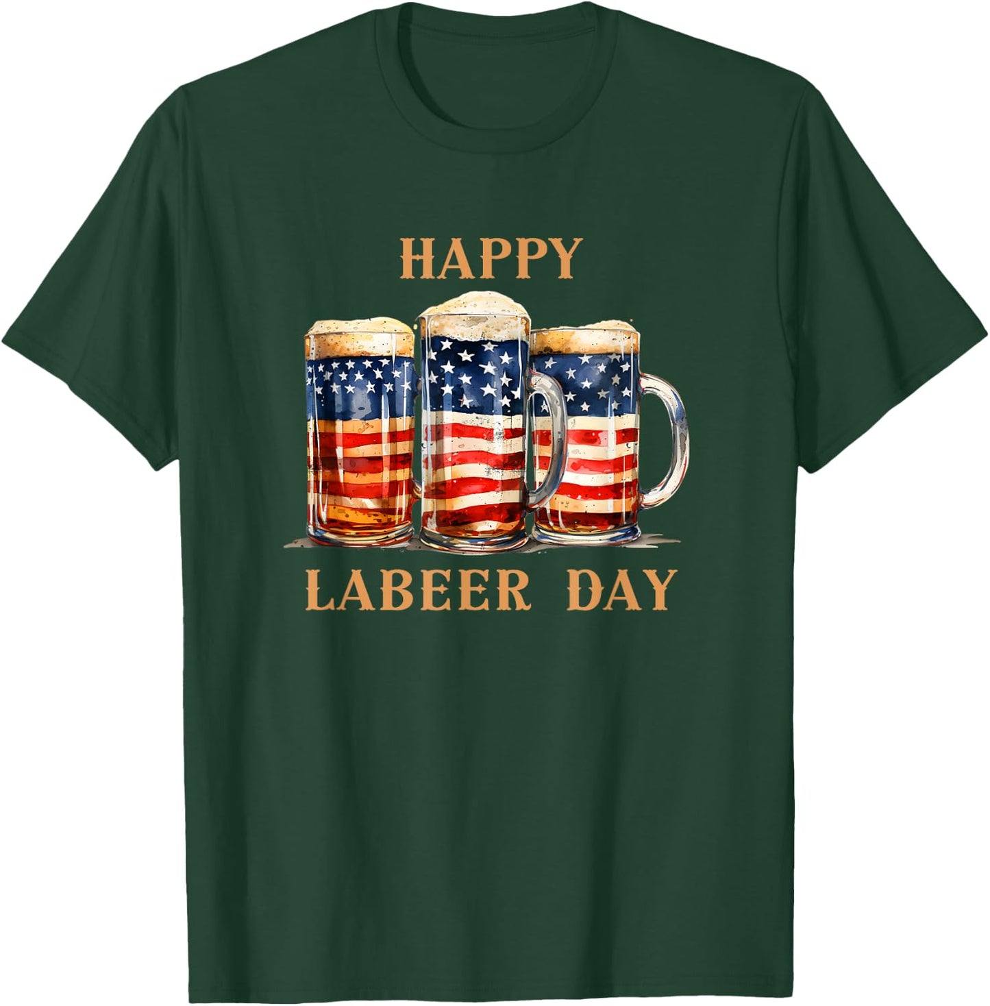 American Flag Beer Happy Labeer Day Funny Labor Day T-Shirt - T-Shirt | Forest