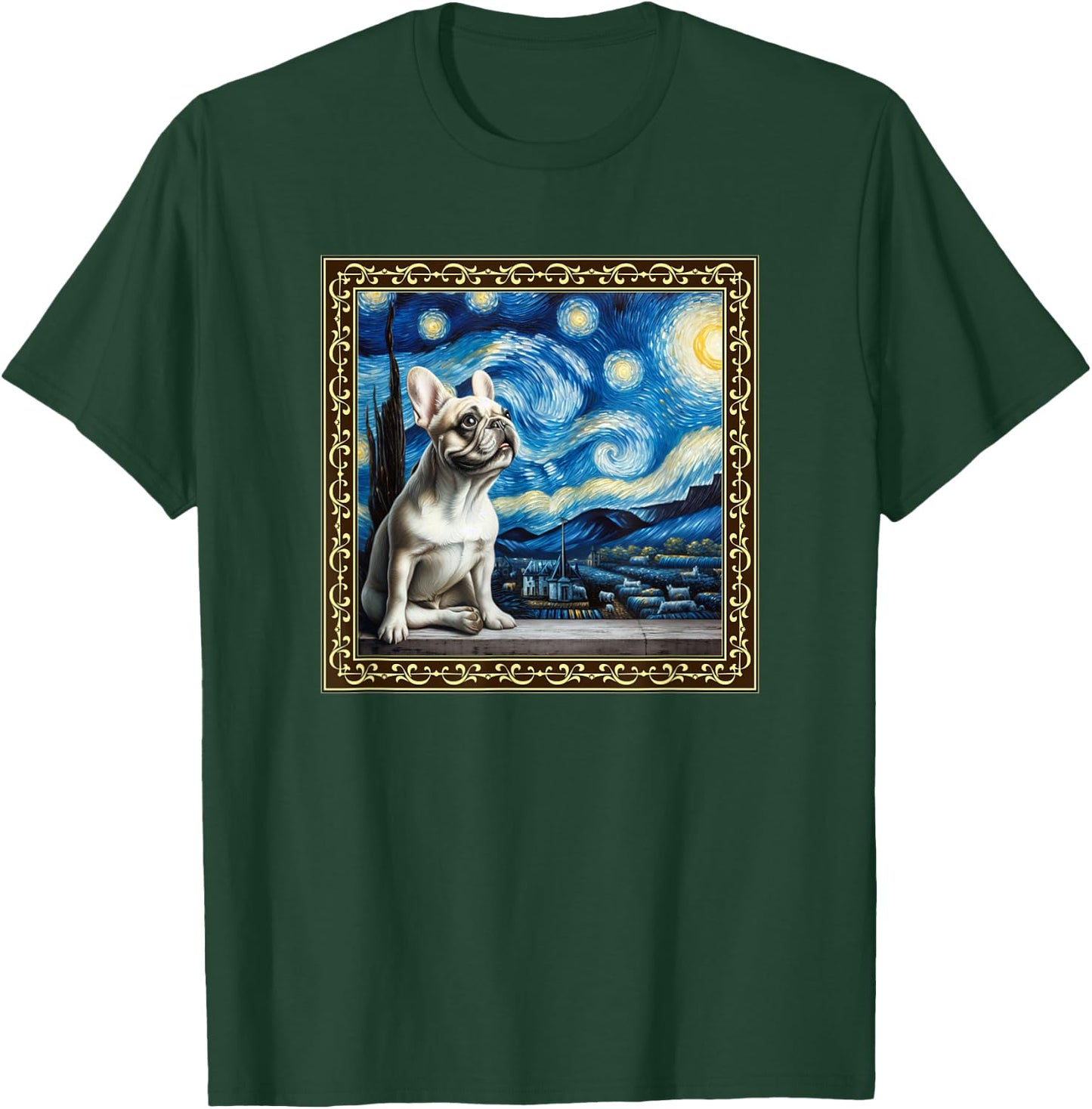 Starry Night French Bulldog Van Gogh Frenchie Painting Women T-Shirt - T-Shirt | Forest
