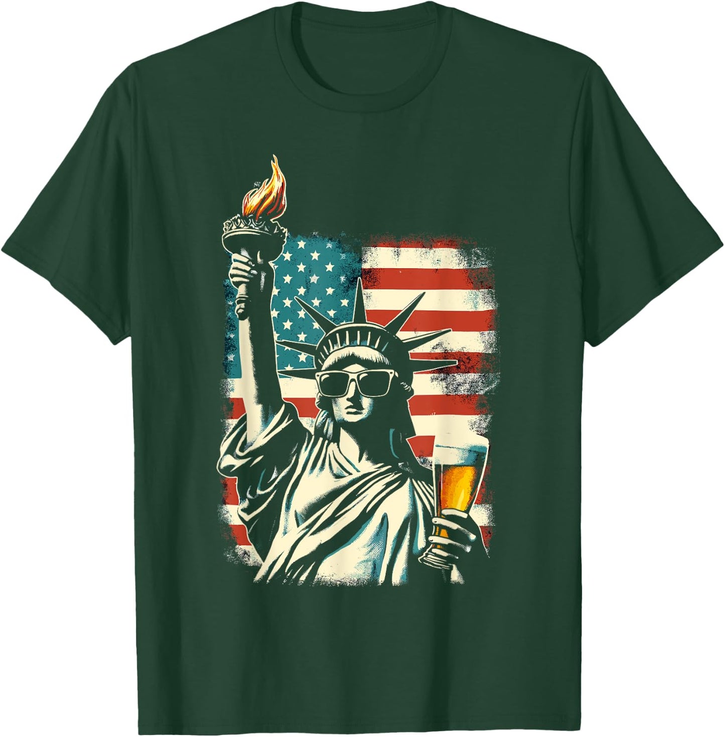 USA Statue of Liberty 4th of July Party Beer Funny Patriotic Women Men T-Shirt - T-Shirt | Forest