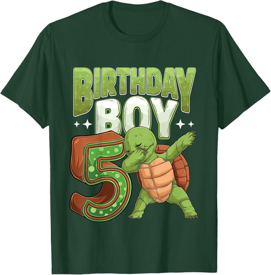 Kids 5 year old Turtle animal lovers 5th Birthday Boy T-Shirt - T-Shirt | Forest