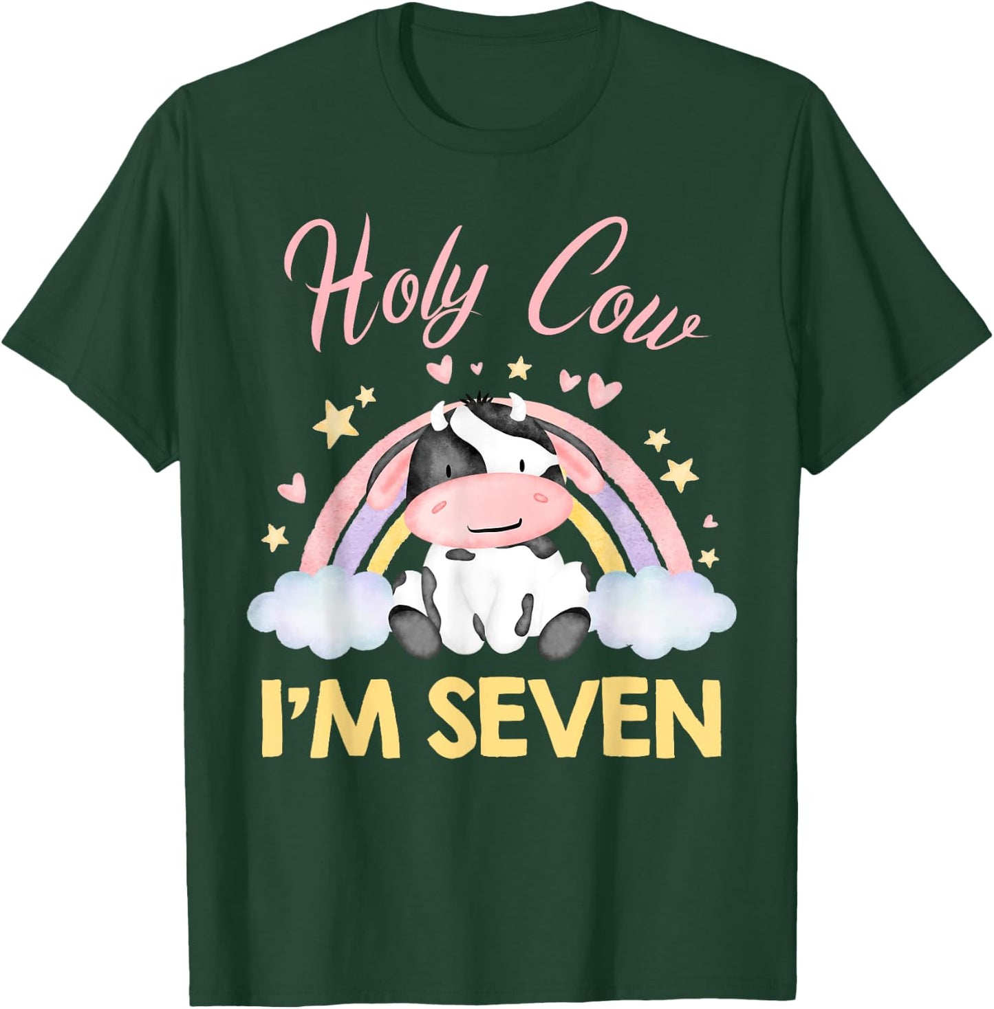Holy Cow I'm Seven Rainbow Cow 7 Year Old 7th Birthday Girl T-Shirt - T-Shirt | Forest