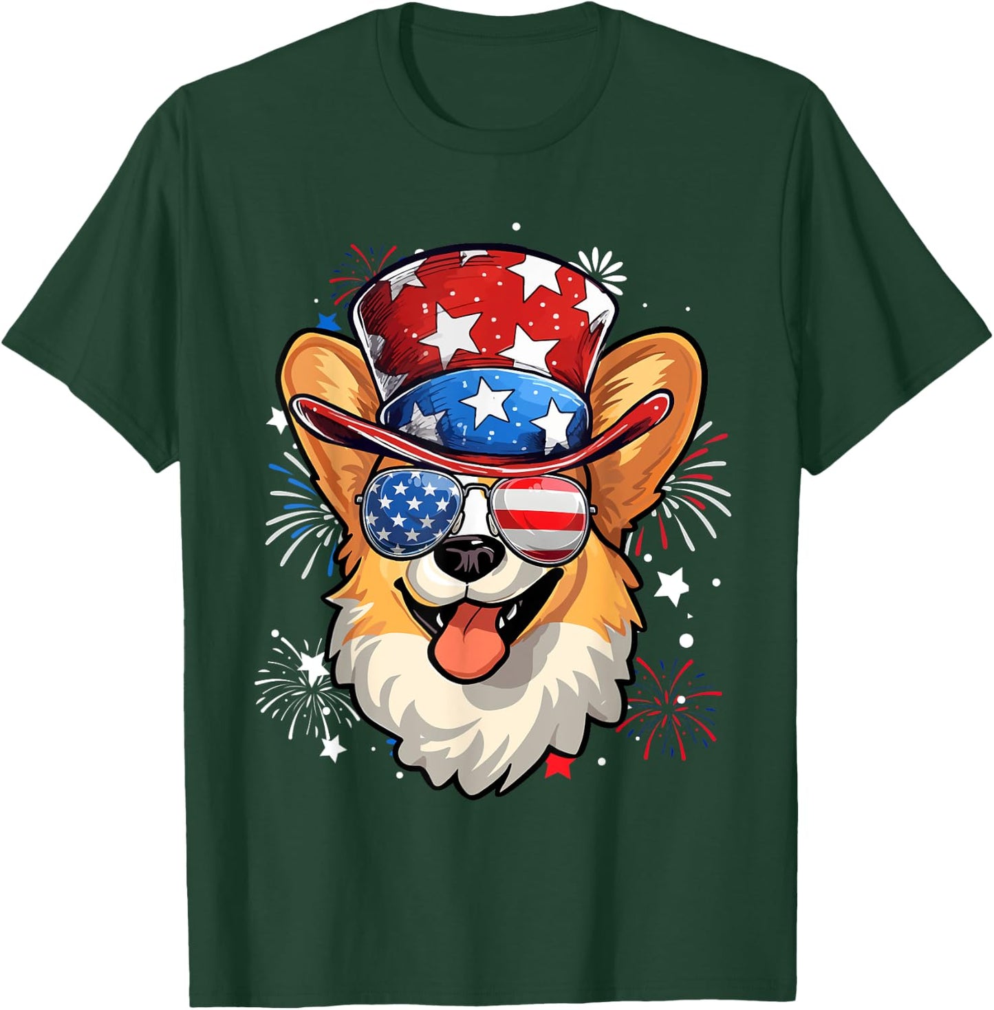 Pembroke Welsh Corgi Patriotic USA Flag 4th Of July Dog T-Shirt - T-Shirt | Forest